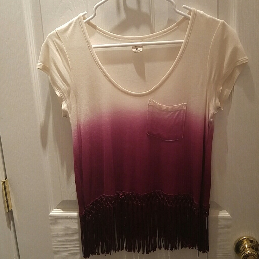 Ombre dyed T-shirt fringed bottom hem.